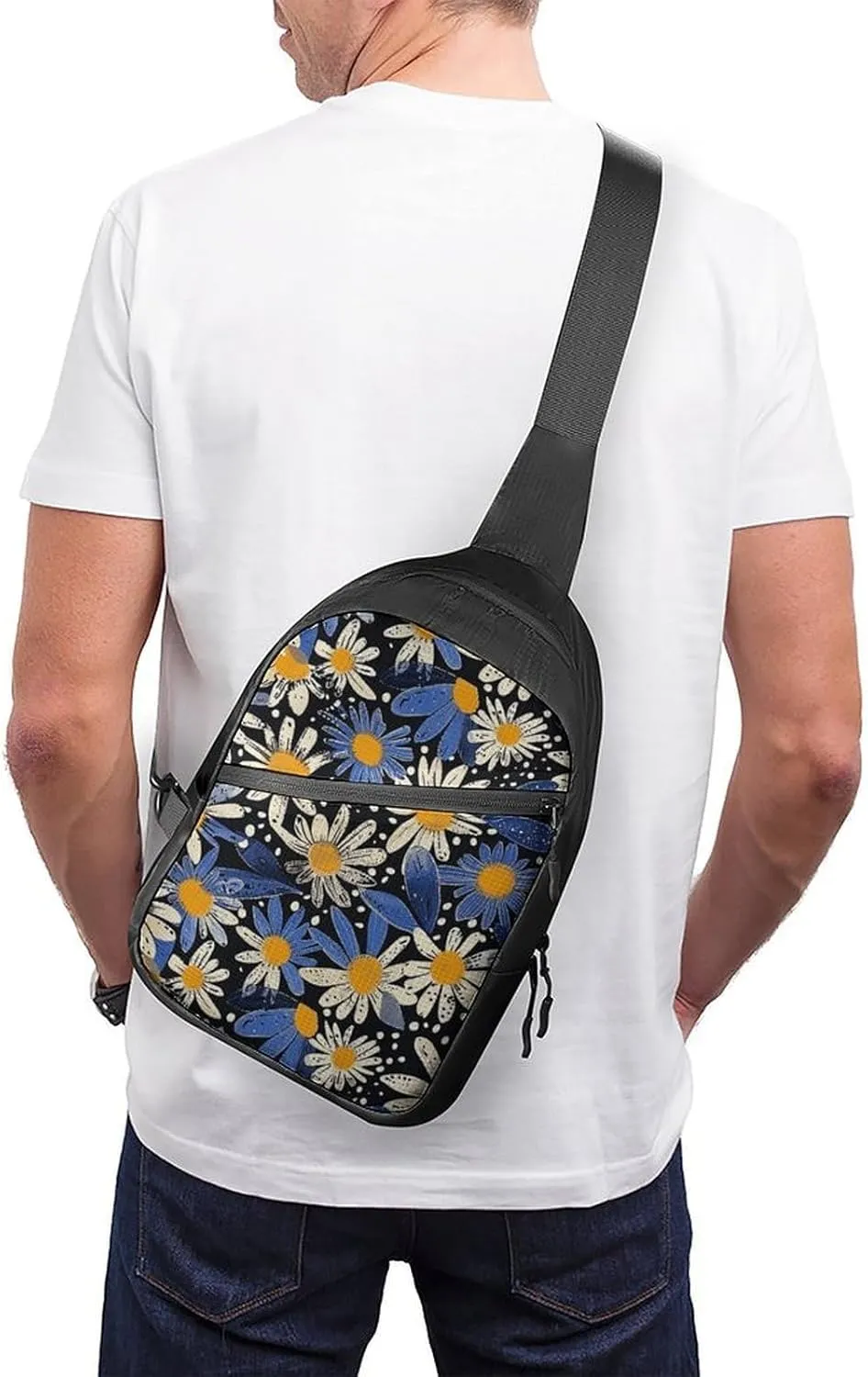 Crossbody Bag for Women Men Chest Bag Pictures with Daisies Sling Bag Crossbody Shoulder Bag Sling Backpack