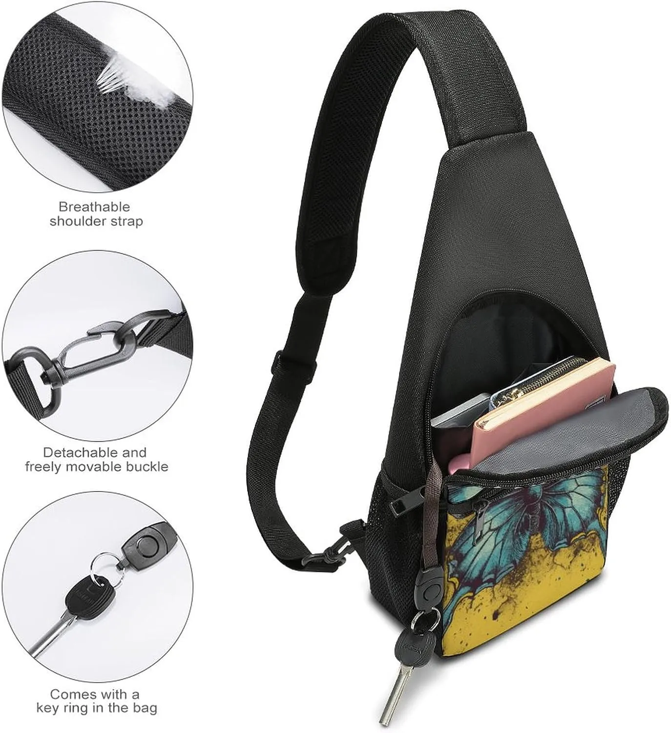 Crossbody Bag for Women Men Sling Bag Next to The Table Chest Bag Crossbody Adjustable Shoulder Bag