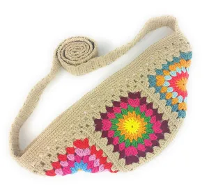 Crossbody Bag with Granny Square Design, 12" x 5", Fits Cell Phone and more. Handmade Crossbody/Shoulder bag with lining and zippper (beige) All About Hands