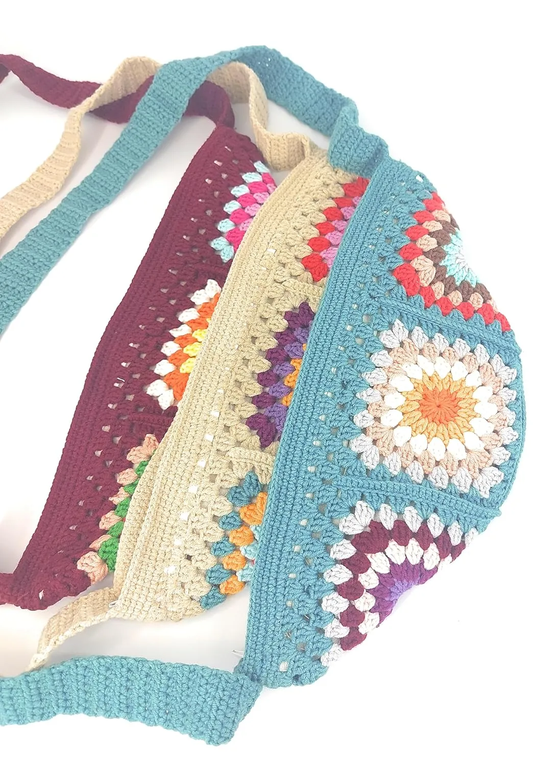 Crossbody Bag with Granny Square Design, 12" x 5", Fits Cell Phone and more. Handmade Crossbody/Shoulder bag with lining and zippper (beige) All About Hands