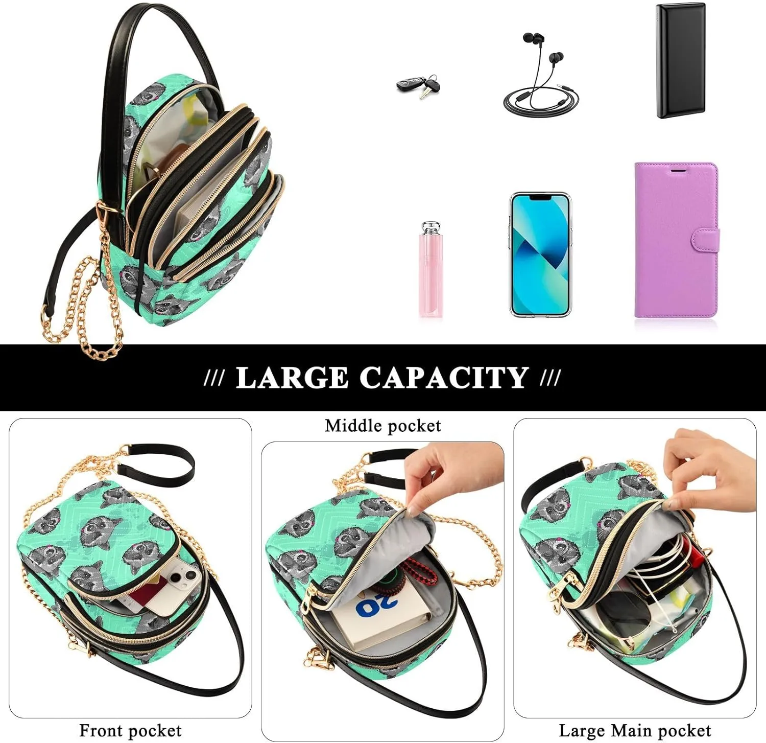 Crossbody Bags for Women Space Quilted Chain Crossbody Purses Trendy Cross Body Phone Purse Handbag