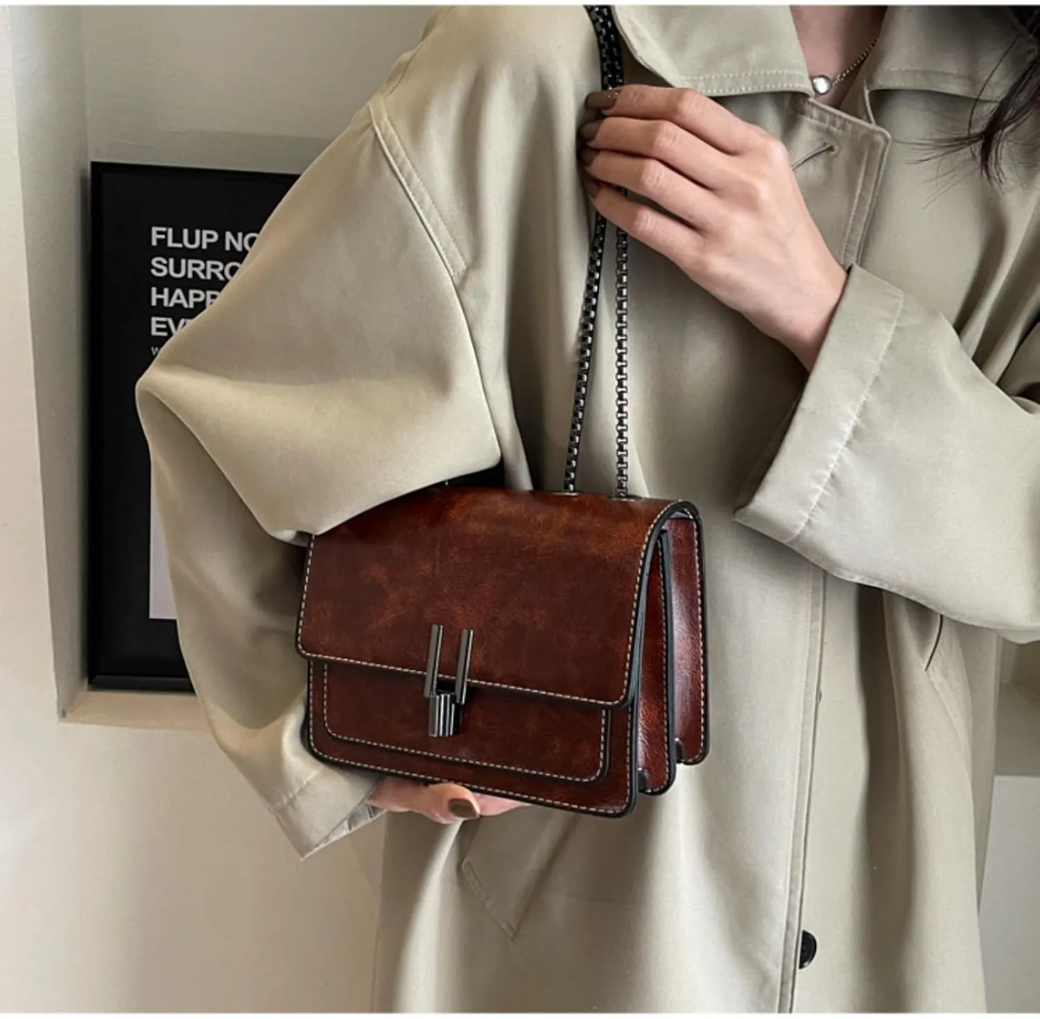 Crossbody Bags for Women, Vegan Leather Shoulder Handbag Small Square Chain Bag Cute Designer Clutch Purse
