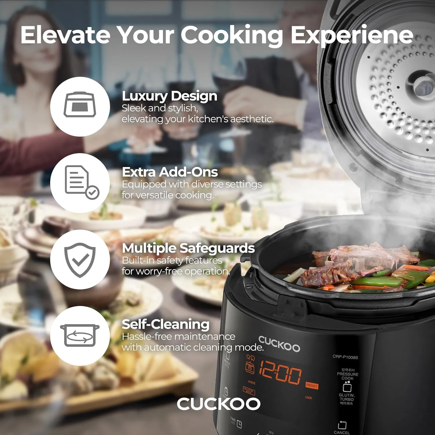 Cuckoo High 6 Cup Electric Heating Pressure Rice Cooker & Warmer – 12 Built-in Programs Including Glutinous (White), Mixed, Brown, GABA, Black Copper