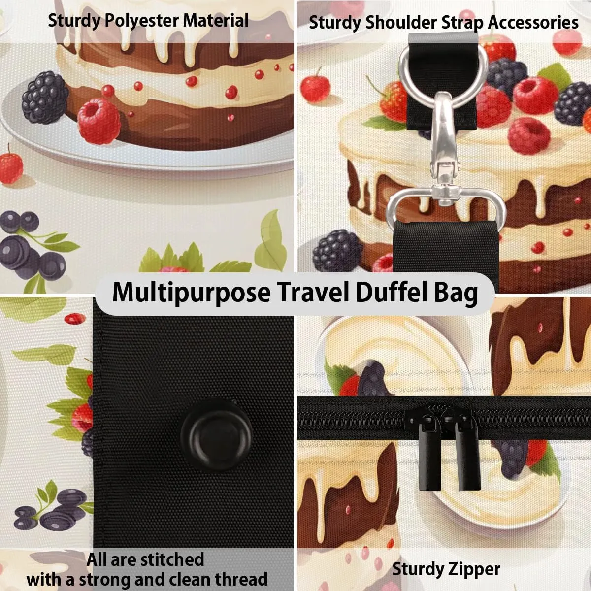 Cupcake Pattern Travel Duffel Bag for Women Men Waterproof Foldable Overnight Weekender Bag Large Capacity Sports Gym Bag