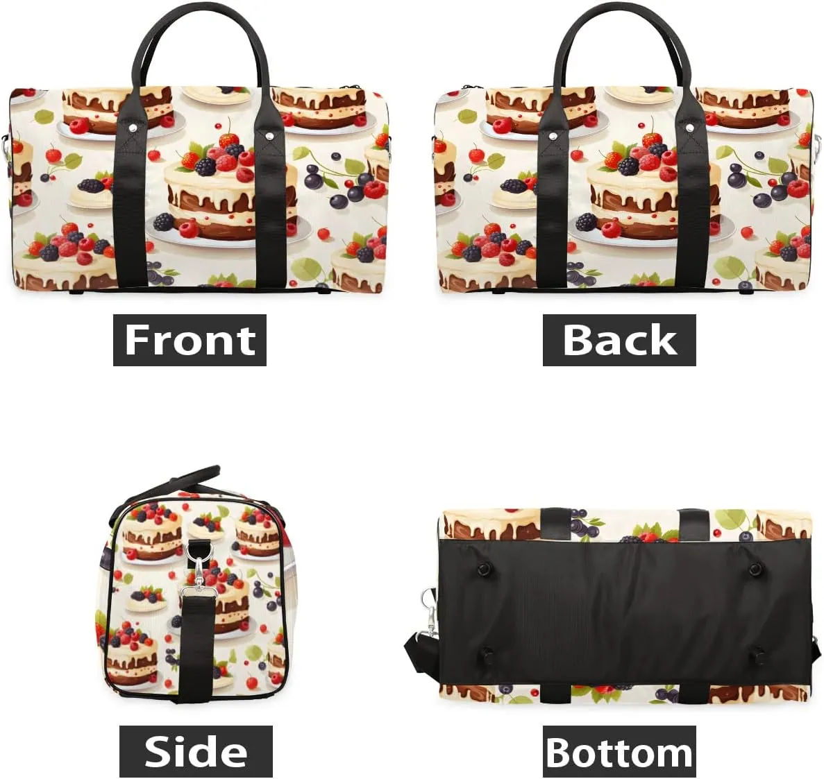 Cupcake Pattern Travel Duffel Bag for Women Men Waterproof Foldable Overnight Weekender Bag Large Capacity Sports Gym Bag