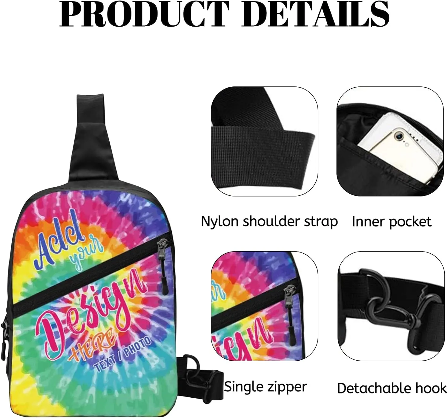 Custom Chest Bag, Personalized Crossbody Sling Backpack with Photo Text, Customized Runner Sport Hiking Shoulder Bag for Men Women