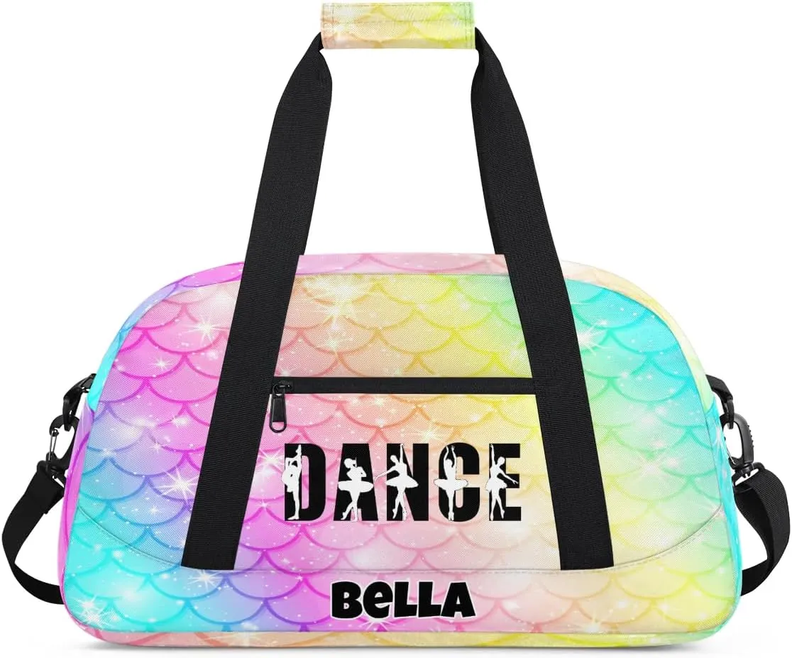 Custom Dance Gym Bag Ballet Personalized Name Sport Duffel Bag for Girls Carry On Overnight Weekender Travel Bag Training Bags, Colorful Mermaid Scales
