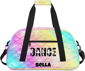 Custom Dance Gym Bag Ballet Personalized Name Sport Duffel Bag for Girls Carry On Overnight Weekender Travel Bag Training Bags, Colorful Mermaid Scales