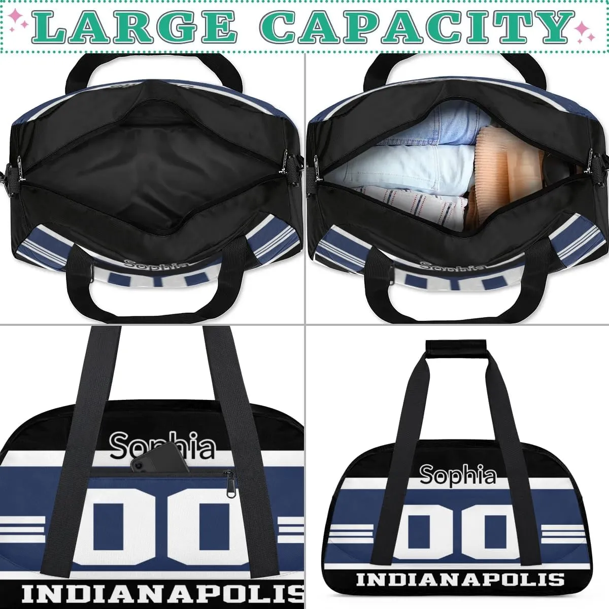 Custom Name American Football Sports Bag, Personalized Rugby Balls Sports Gym Duffel Bag, Travel Weekender Tote Carry-On Training Perform Bag, Indianapolis