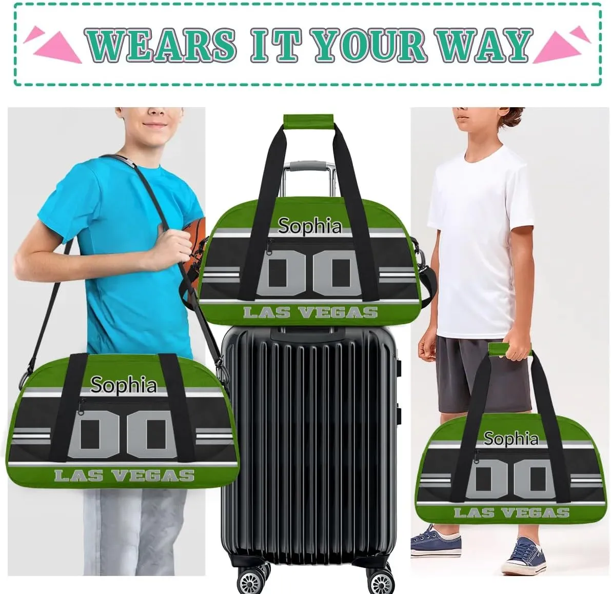 Custom Name American Football Sports Bag, Personalized Rugby Balls Sports Gym Duffel Bag, Travel Weekender Tote Carry-On Training Perform Bag, Las Vegas