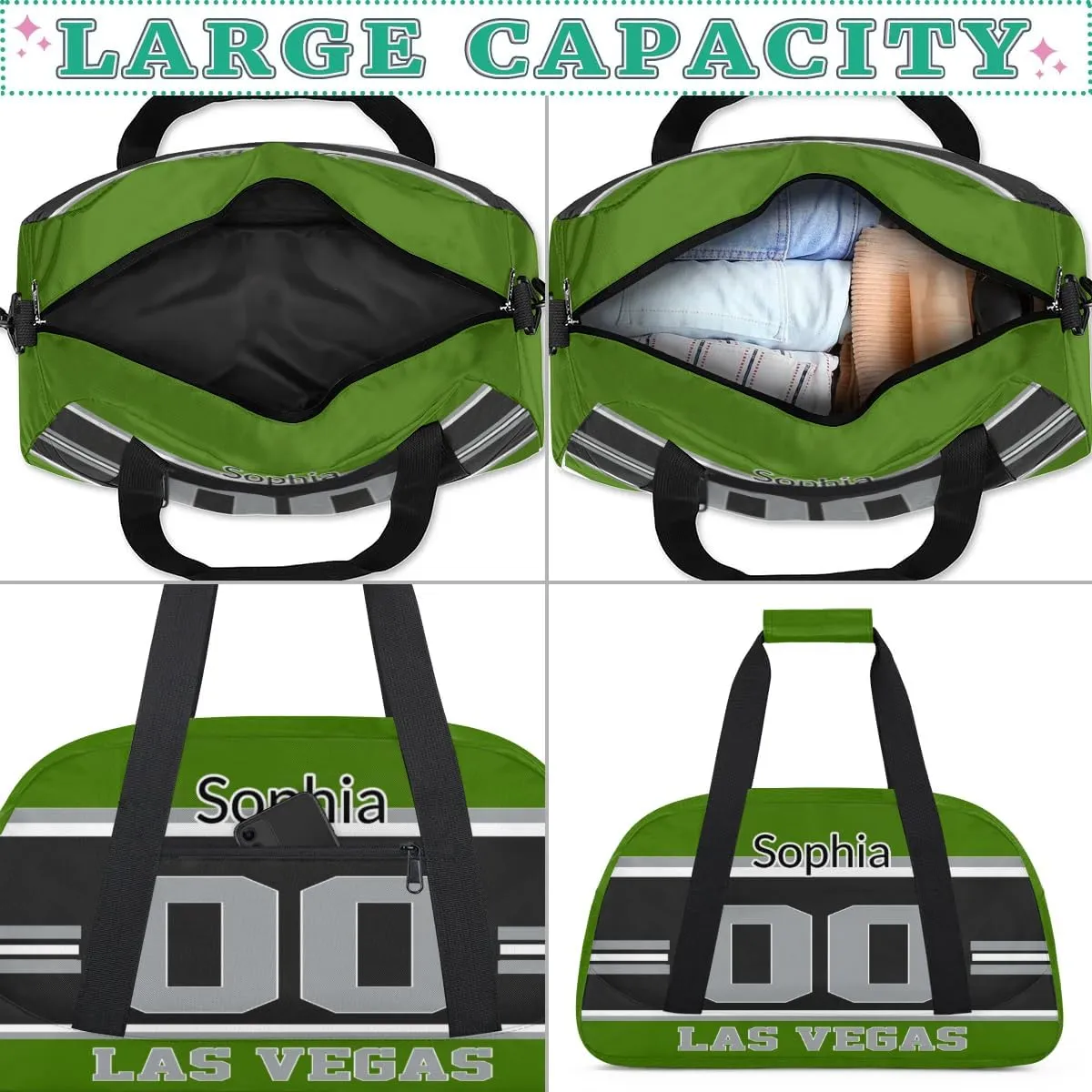 Custom Name American Football Sports Bag, Personalized Rugby Balls Sports Gym Duffel Bag, Travel Weekender Tote Carry-On Training Perform Bag, Las Vegas