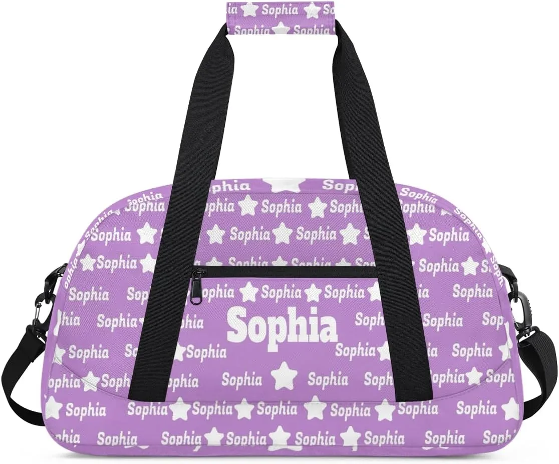 Custom Name Gym Dance Bag for Girls, Personalized Sports Bag Light Lavender Purple for Teens Girls Waterproof Weekender Carry Practice Travel Bag, The Bag is full of Names