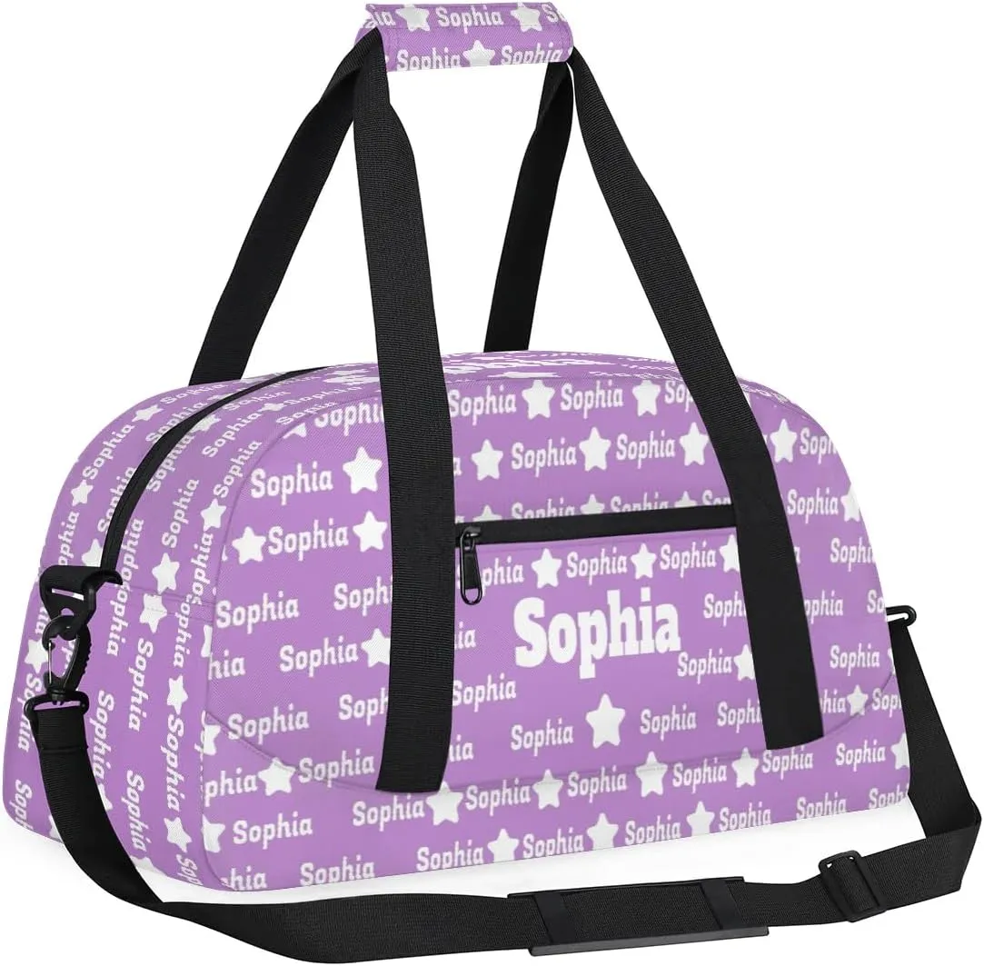 Custom Name Gym Dance Bag for Girls, Personalized Sports Bag Light Lavender Purple for Teens Girls Waterproof Weekender Carry Practice Travel Bag, The Bag is full of Names