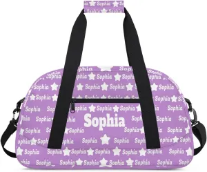 Custom Name Gym Dance Bag for Girls, Personalized Sports Bag Light Lavender Purple for Teens Girls Waterproof Weekender Carry Practice Travel Bag, The Bag is full of Names
