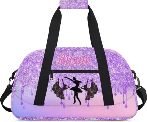 Custom Name Sport Bag Dancing Gym Duffel Bag, Personalized Name Dance Bag Customized Travel Bling Orchid Purple Glitter Duffle Bag