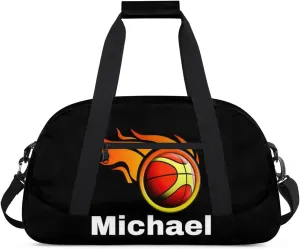 Custom Name Sports Bag, Personalized Balls Sports Gym Duffel Bag, Travel Weekender Tote Carry-On Training Perform Bag, Black