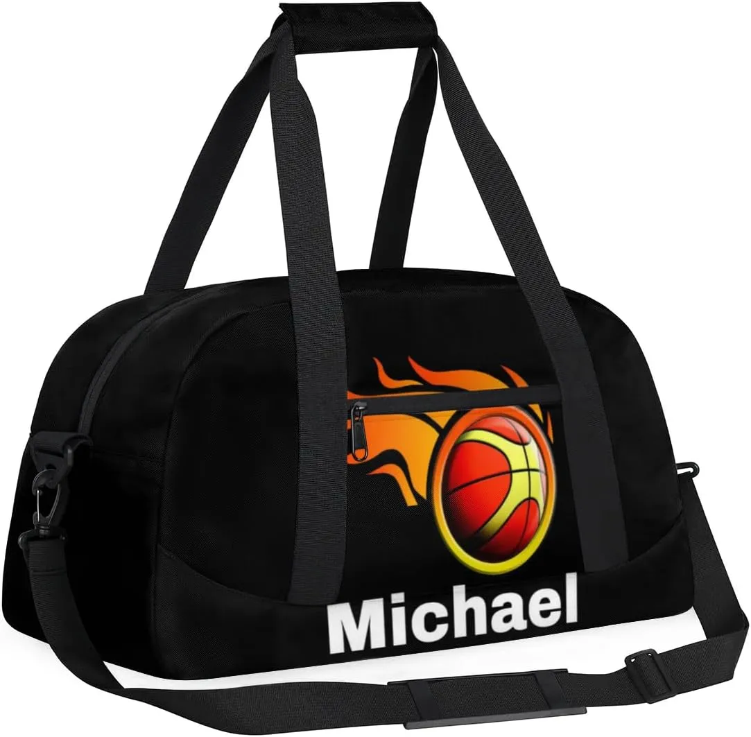 Custom Name Sports Bag, Personalized Balls Sports Gym Duffel Bag, Travel Weekender Tote Carry-On Training Perform Bag, Black