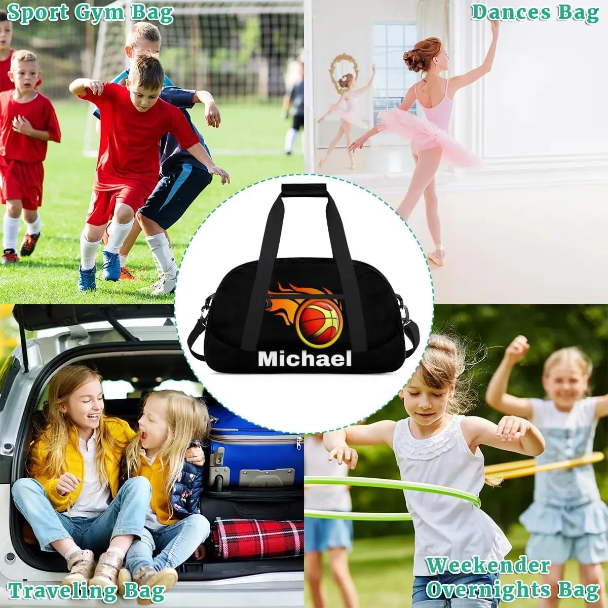 Custom Name Sports Bag, Personalized Balls Sports Gym Duffel Bag, Travel Weekender Tote Carry-On Training Perform Bag, Black