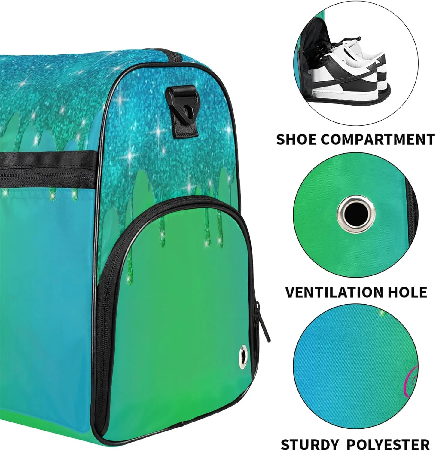 Custom Name Sports Bag Personalized Gym Bag with Shoes Compartment for Women Men Overnight Weekender Travel Duffel Bags, Blue Green