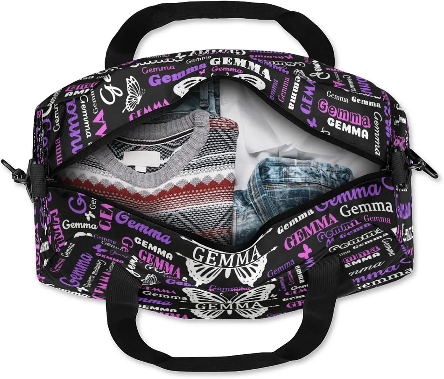 Custom Sport Duffel Bag with Name Butterfly Travel Overnight Bag for Women Men Waterproof Dance Ballet Bag Lightweight 18.5in, Black