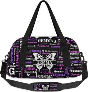 Custom Sport Duffel Bag with Name Butterfly Travel Overnight Bag for Women Men Waterproof Dance Ballet Bag Lightweight 18.5in, Black