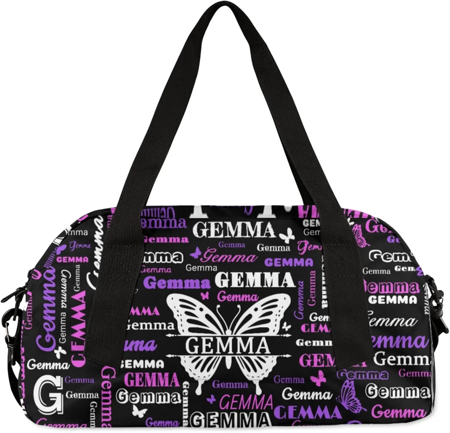 Custom Sport Duffel Bag with Name Butterfly Travel Overnight Bag for Women Men Waterproof Dance Ballet Bag Lightweight 18.5in, Black