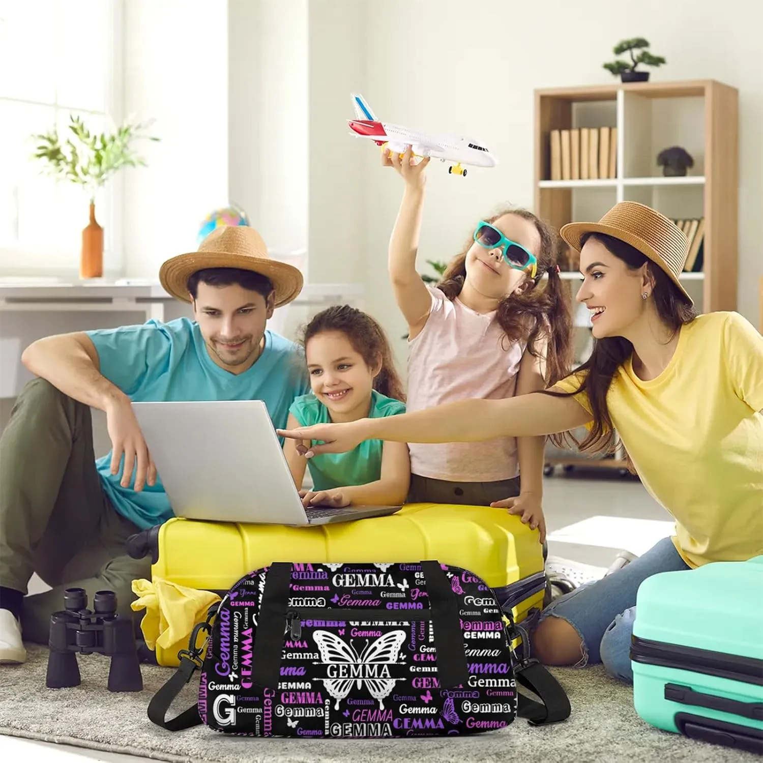 Custom Sport Duffel Bag with Name Butterfly Travel Overnight Bag for Women Men Waterproof Dance Ballet Bag Lightweight 18.5in, Black