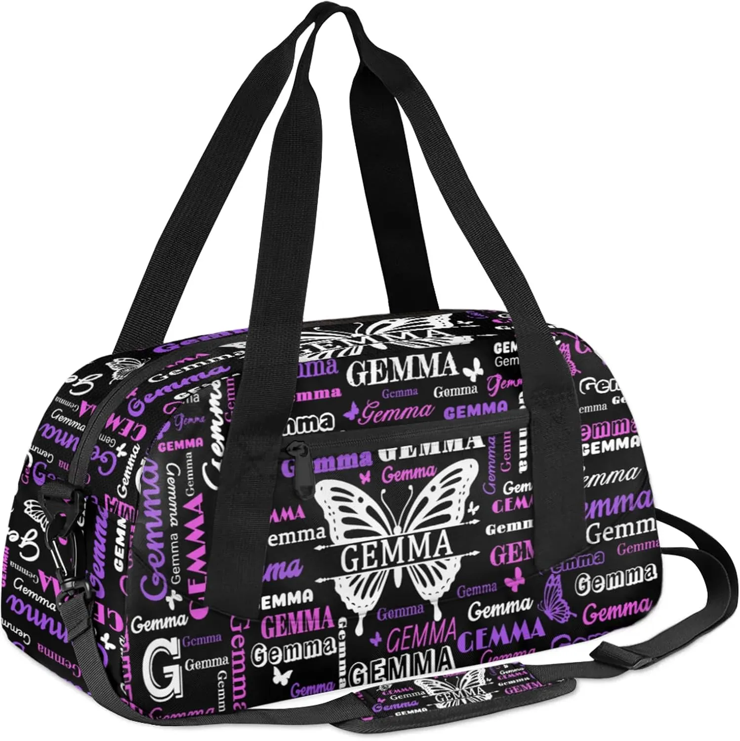 Custom Sport Duffel Bag with Name Butterfly Travel Overnight Bag for Women Men Waterproof Dance Ballet Bag Lightweight 18.5in, Black
