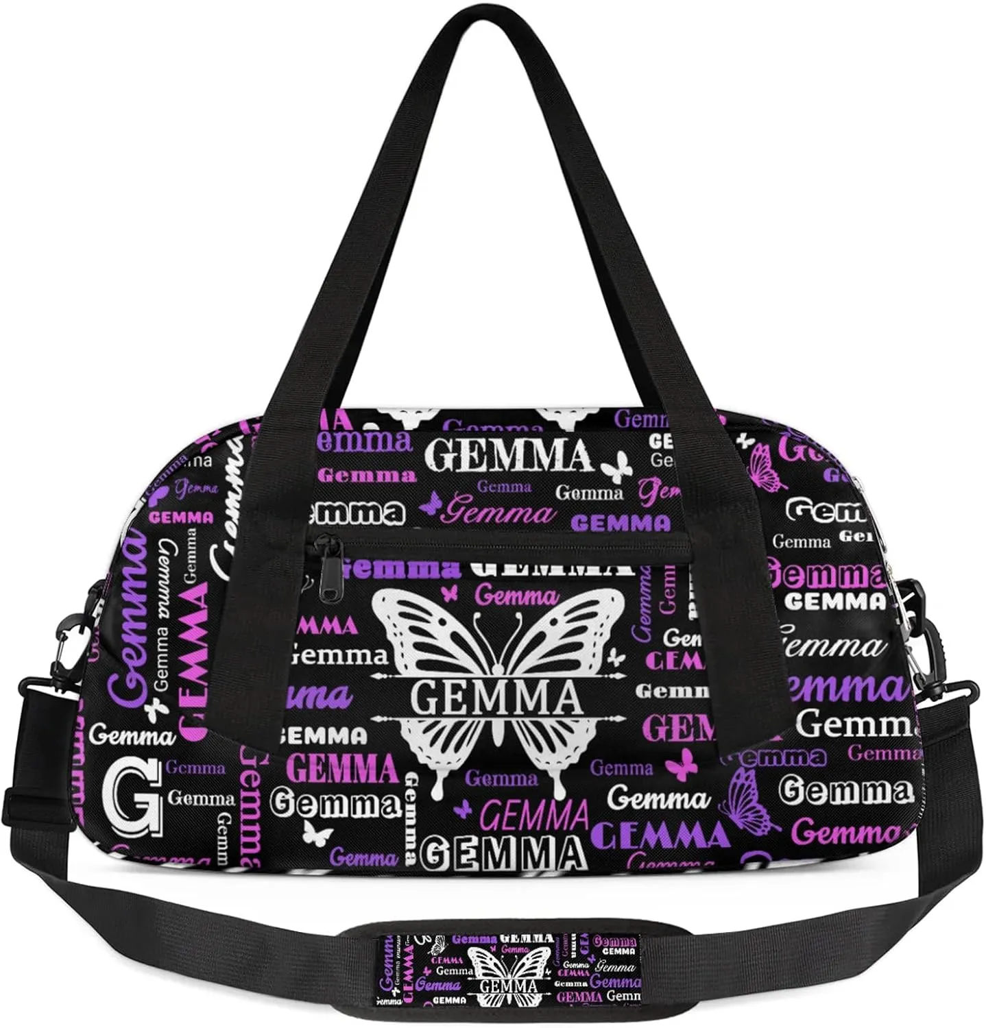 Custom Sport Duffel Bag with Name Butterfly Travel Overnight Bag for Women Men Waterproof Dance Ballet Bag Lightweight 18.5in, Black