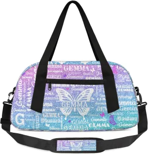 Custom Sport Duffel Bag with Name Butterfly Travel Overnight Bag for Women Men Waterproof Dance Ballet Bag Lightweight 18.5in, Gradient Blue