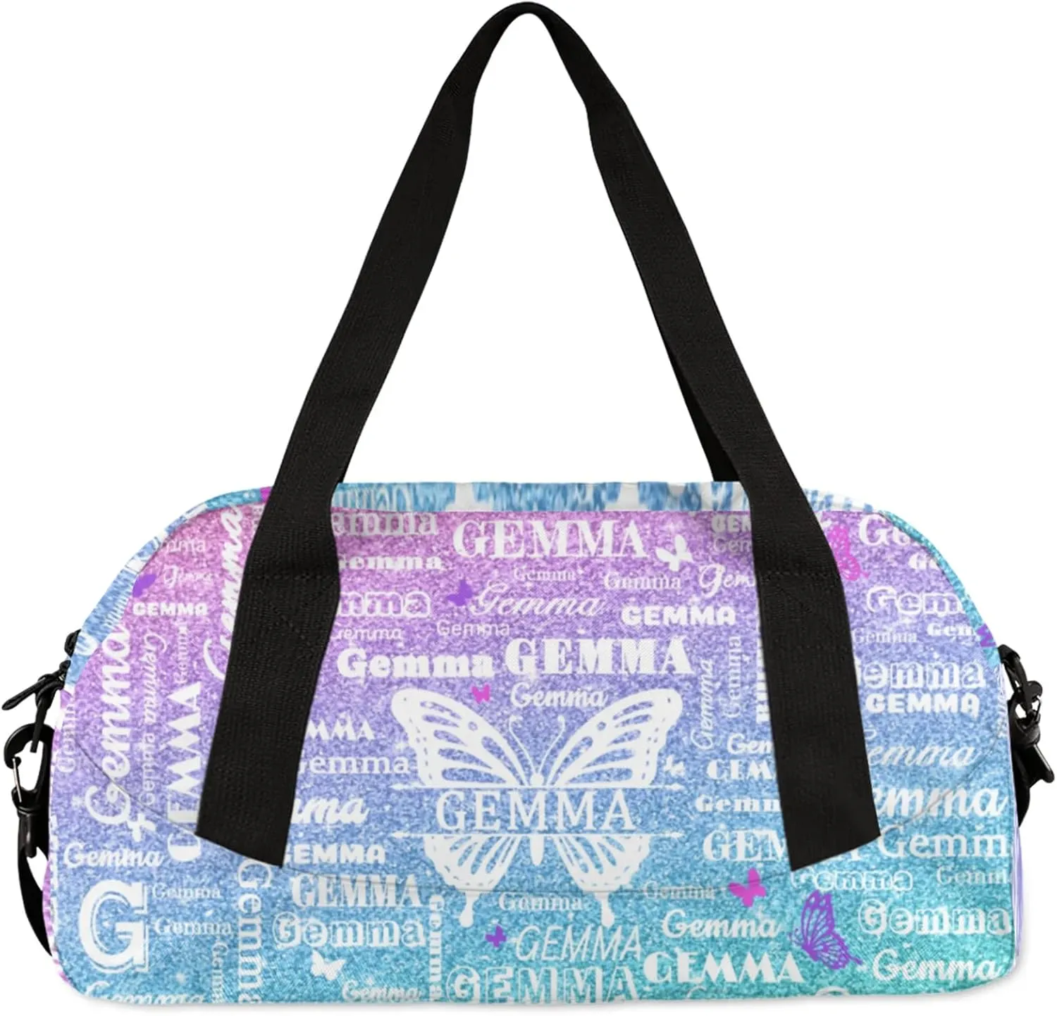 Custom Sport Duffel Bag with Name Butterfly Travel Overnight Bag for Women Men Waterproof Dance Ballet Bag Lightweight 18.5in, Gradient Blue