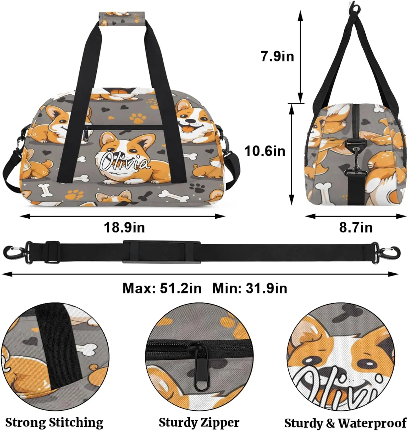 Custom Sports Gym Bag Personalized Name Travel Duffel Bag