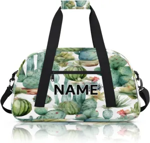 Custom Watercolor Cactus Garden Small Gym Bag 18 inch for Women Men Personalized Succulents Plants Carry On Overnight Weekender Bag for Travel Work Dance Sport