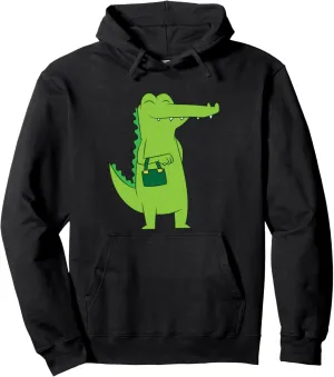 Cute Alligator With Bag Crocodile With Handbag Pullover Hoodie