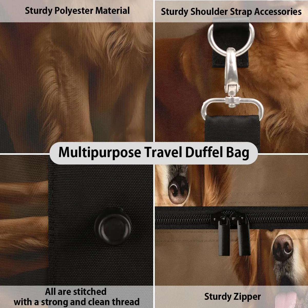 Cute Animal Dog Puppy Travel Duffel Bag for Women Men Waterproof Foldable Overnight Weekender Bag Large Capacity Sports Gym Bag