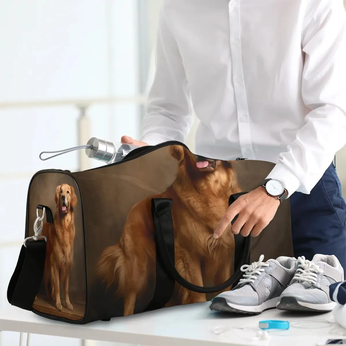 Cute Animal Dog Puppy Travel Duffel Bag for Women Men Waterproof Foldable Overnight Weekender Bag Large Capacity Sports Gym Bag