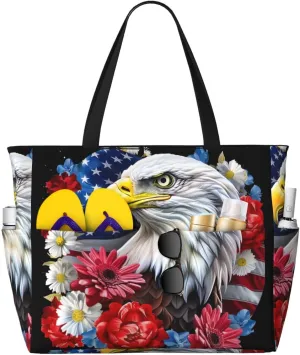Cute Beach Tote Pool Bags for Women-Large Gym Grocery Tote Travel Towel Bag Reusable Handbags,7 Pockets, Zipper
