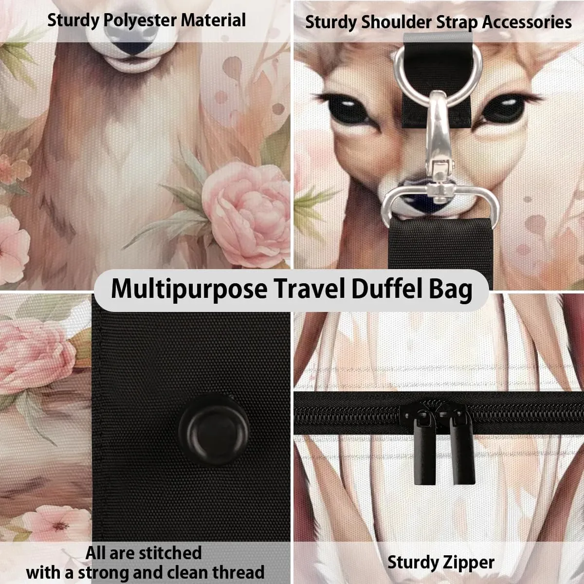 Cute Deer Travel Duffel Bag for Women Men Waterproof Foldable Overnight Weekender Bag Large Capacity Sports Gym Bag
