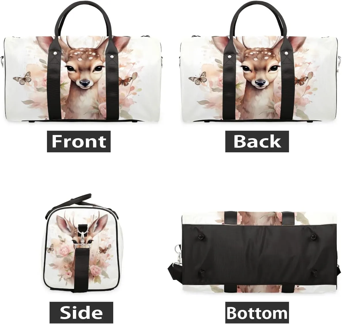 Cute Deer Travel Duffel Bag for Women Men Waterproof Foldable Overnight Weekender Bag Large Capacity Sports Gym Bag