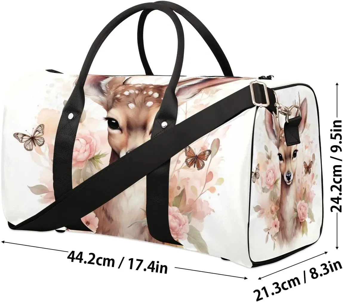 Cute Deer Travel Duffel Bag for Women Men Waterproof Foldable Overnight Weekender Bag Large Capacity Sports Gym Bag