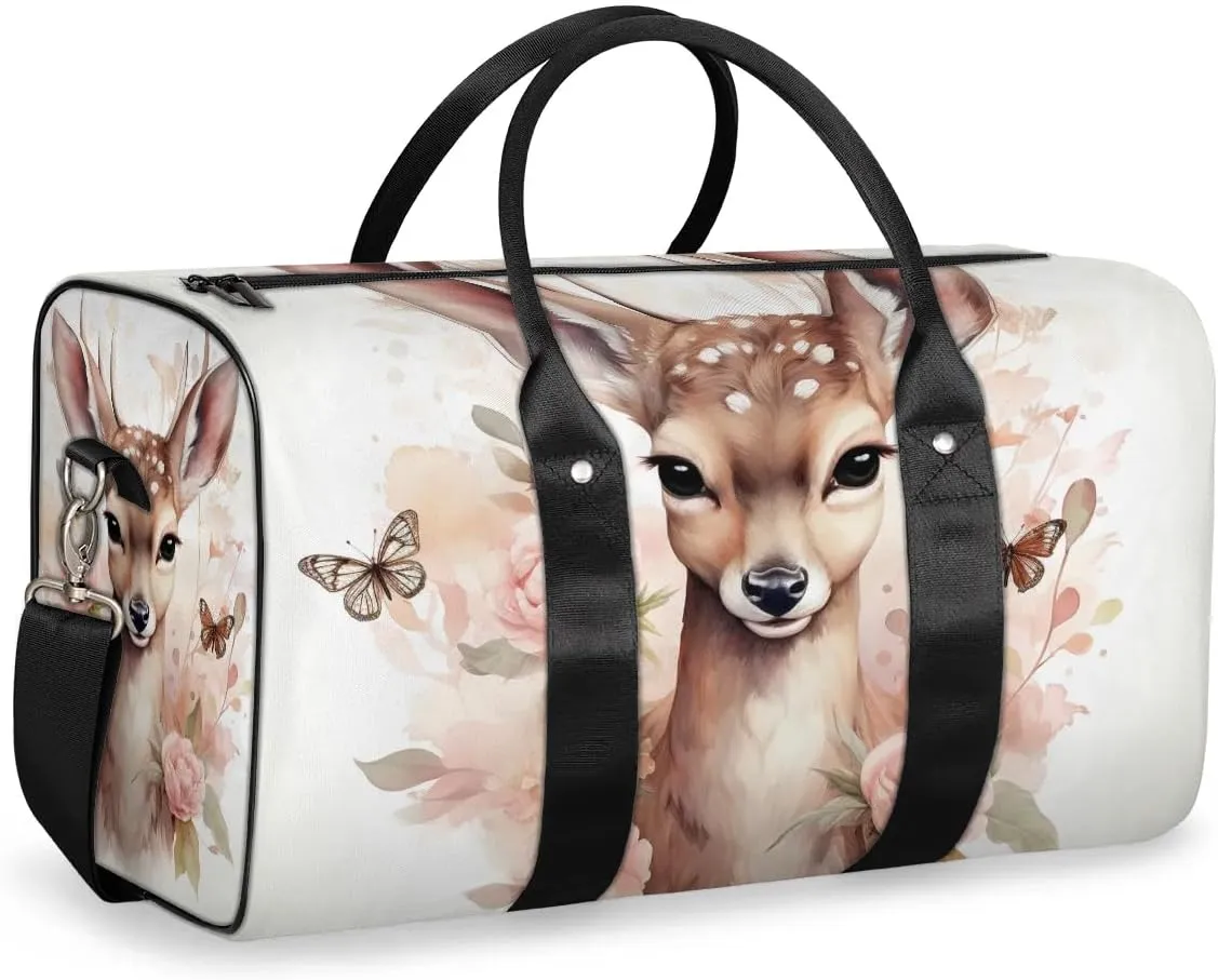Cute Deer Travel Duffel Bag for Women Men Waterproof Foldable Overnight Weekender Bag Large Capacity Sports Gym Bag