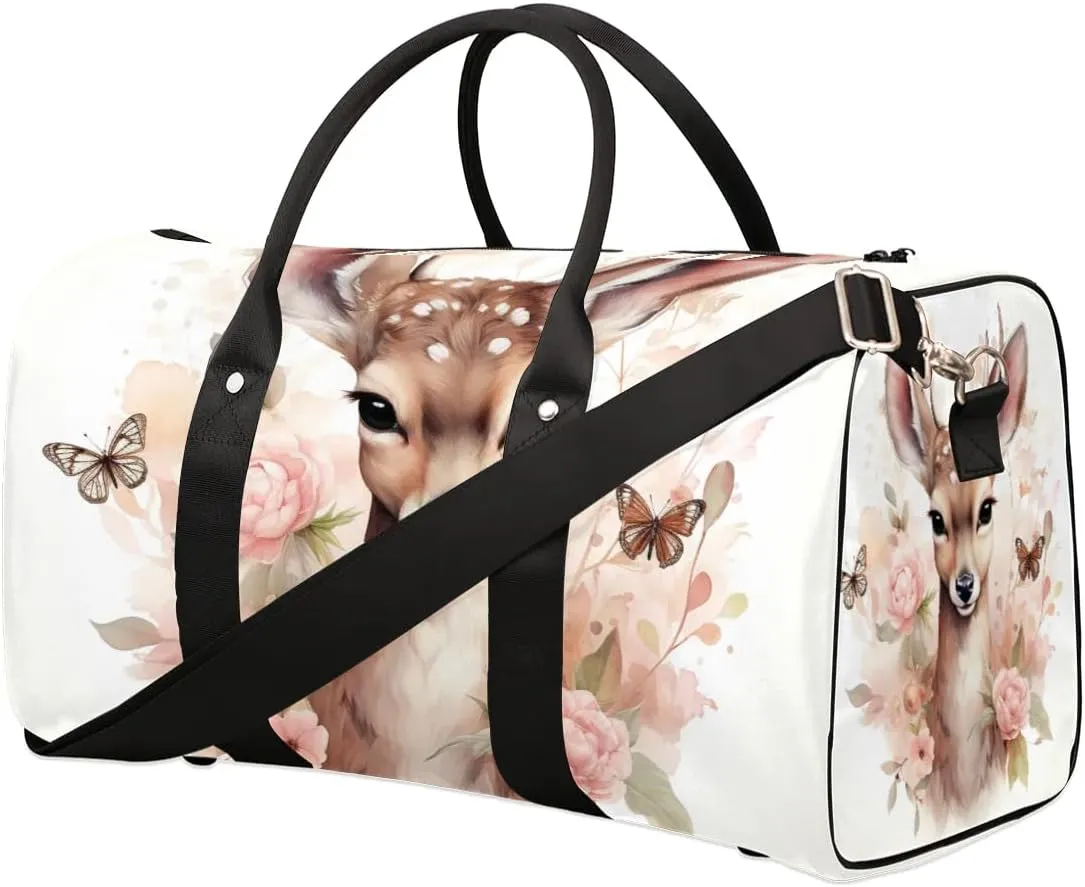 Cute Deer Travel Duffel Bag for Women Men Waterproof Foldable Overnight Weekender Bag Large Capacity Sports Gym Bag