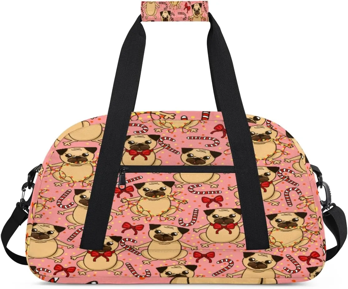 Cute Dog Gym Duffel Bag for Men Women Polka Dots Sports Tote Bag with Adjustable Shoulder Strap for Dance Gymnastics Traveling Outdoor Camping Overnight Stay