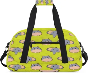 Cute Elephant Hippo Head Gym Duffel Bag for Men Women Stars Background Sports Tote Bag with Adjustable Shoulder Strap for Dance Gymnastics Traveling Outdoor Camping Overnight Stay