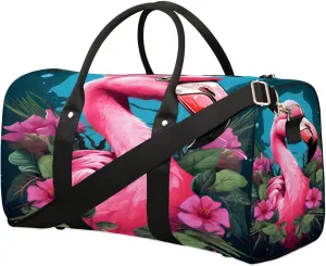 Cute Flamingo Flowers Travel Duffel Bag for Women Men Waterproof Foldable Overnight Weekender Bag Large Capacity Sports Gym Bag