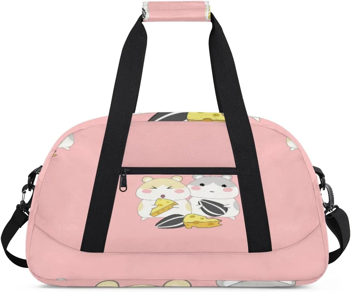 Cute Hamsters Gym Duffel Bag for Men Women Cheese Melon Seeds Sports Tote Bag with Adjustable Shoulder Strap for Dance Gymnastics Traveling Outdoor Camping Overnight Stay