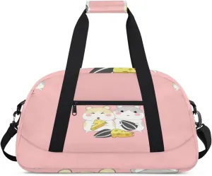 Cute Hamsters Gym Duffel Bag for Men Women Cheese Melon Seeds Sports Tote Bag with Adjustable Shoulder Strap for Dance Gymnastics Traveling Outdoor Camping Overnight Stay