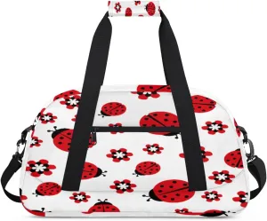 Cute Ladybug Gym Duffel Bag for Men Women Flowers Sports Tote Bag with Adjustable Shoulder Strap for Dance Gymnastics Traveling Outdoor Camping Overnight Stay