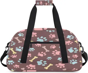 Cute Paw Print Gym Duffel Bag for Men Women Colorful Bones Sports Tote Bag with Adjustable Shoulder Strap for Dance Gymnastics Traveling Outdoor Camping Overnight Stay