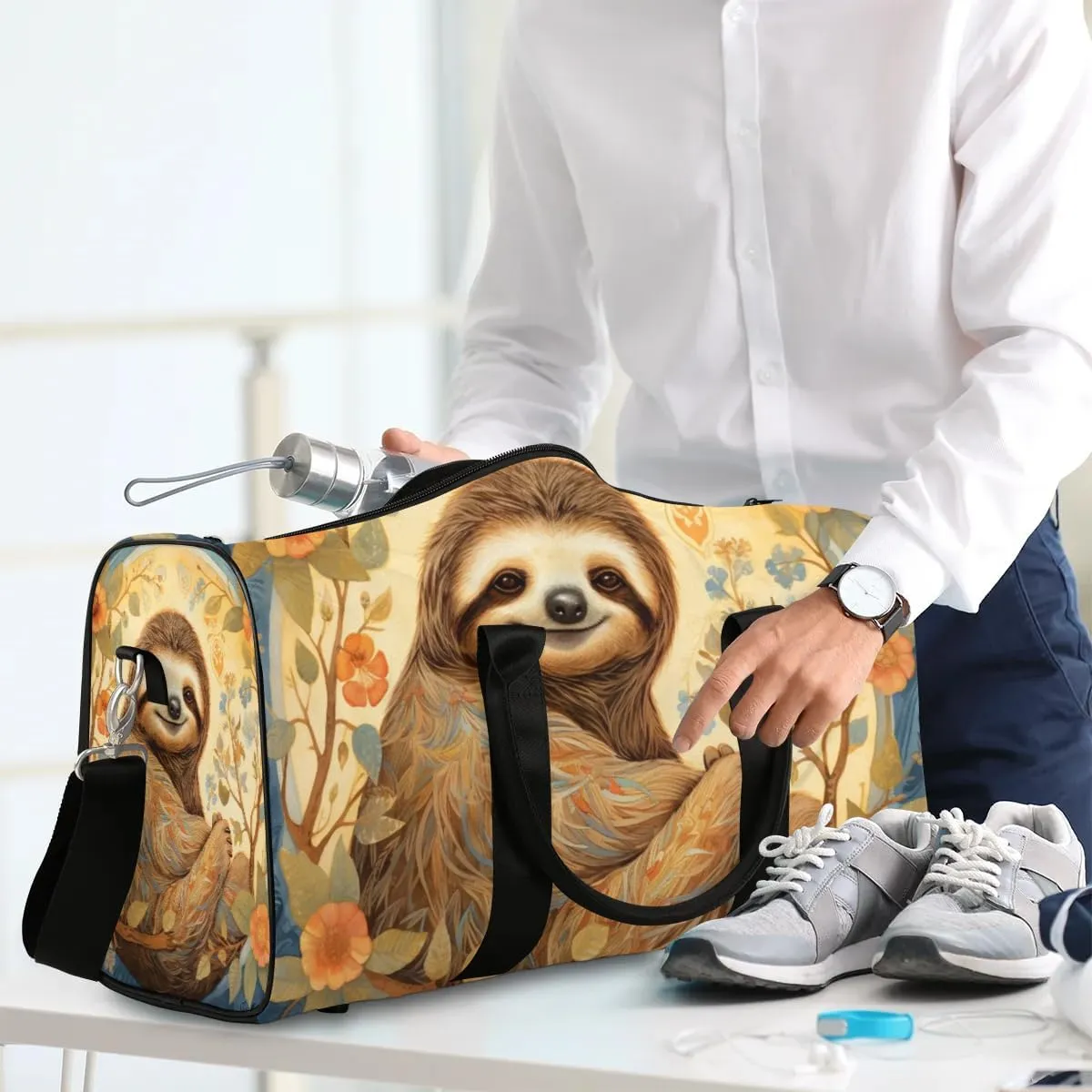 Cute Sloth Print Travel Duffel Bag for Women Men Waterproof Foldable Overnight Weekender Bag Large Capacity Sports Gym Bag